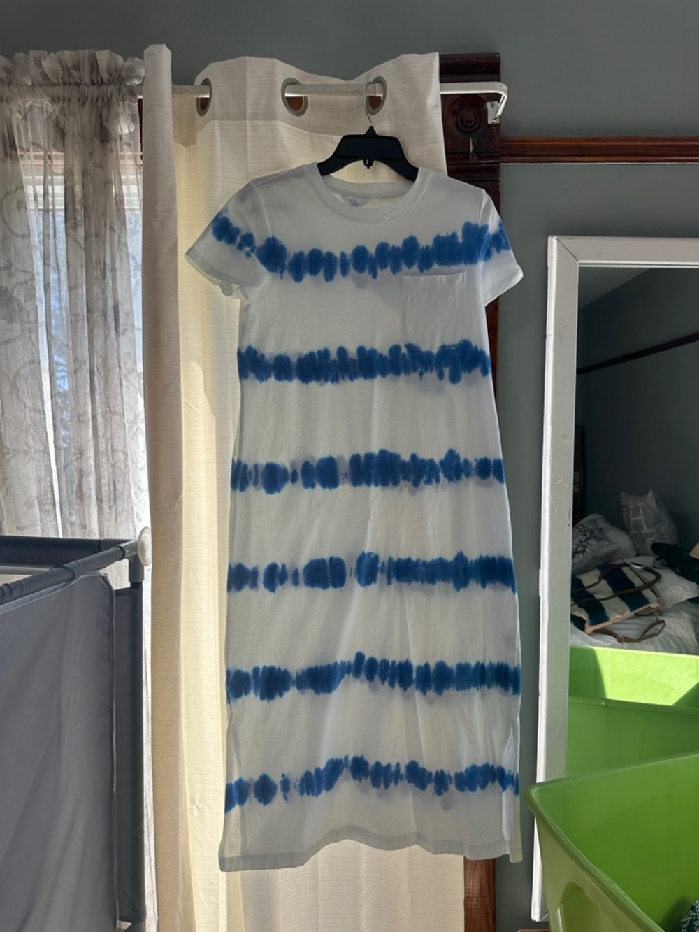 Time and Tru White and Blue Tie-Dye T-Shirt Dress